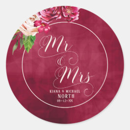 Rozen Burgundy/Cream Wedding Mr en Mrs ID584 Ronde Sticker