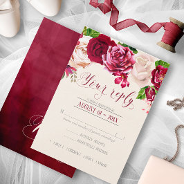 Rozen Burgundy/Cream Wedding RSVP ID584 Kaartje