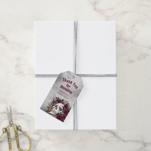 Rozen Burgundy Maroon Gray Aangepast Cadeaulabel (Met Touw)