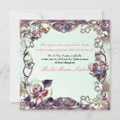 Rozen & Butterflies Bronze Quinceañera Party Kaart (Voorkant)