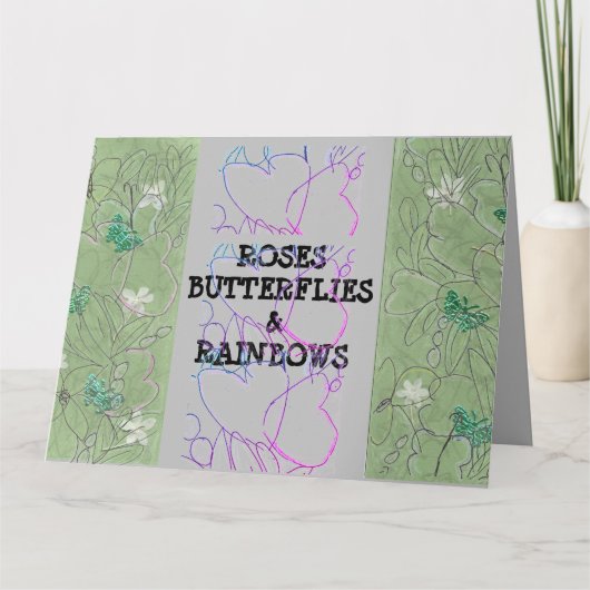 Rozen Butterflies en Rainbows Kaart (Voorkant)