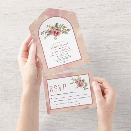 Rozen cactus, blaadbloemen, blaadje all in one uitnodiging (Afscheurbaar)