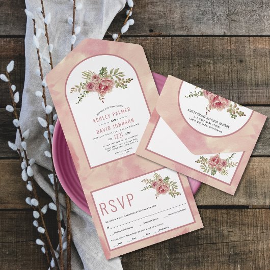 Rozen cactus, blaadbloemen, blaadje all in one uitnodiging