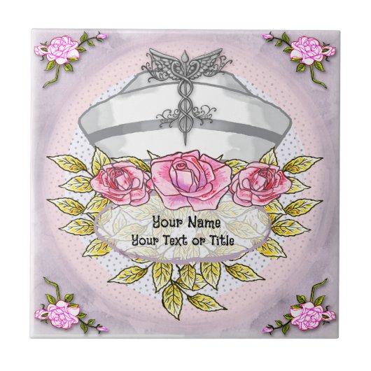 Rozen caduceus verpleegkundige tegeltje (Voorkant)