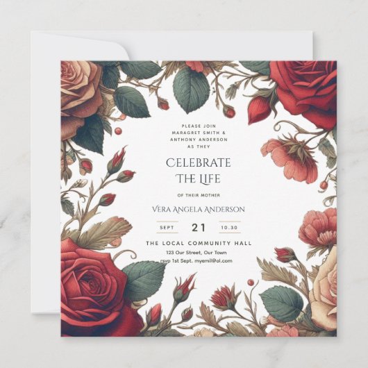  Rozen Celebration of Life Memorial FOTO Kaart (Voorkant)