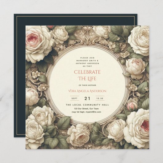  Rozen Celebration of Life Memorial Gedicht Kaart (Voorkant / Achterkant)