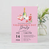Rozen Champagne en Hearts Valentijnsdag Party Kaart (Staand voorkant)