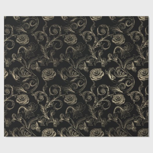 Rozen Champaign Gold Classic Black Paris Cadeaupapier (Vlak)