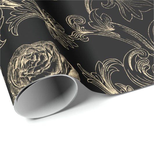 Rozen Champaign Gold Classic Black Paris Cadeaupapier (Rol Hoek)