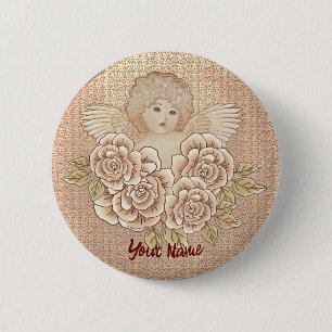 Rozen Cherub Angel Ronde Button 5,7 Cm