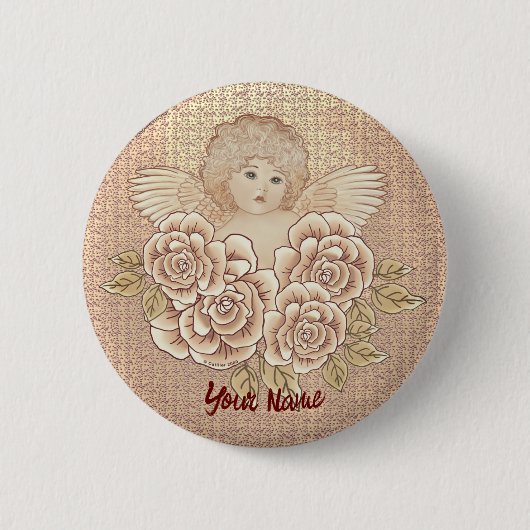 Rozen Cherub Angel Ronde Button 5,7 Cm (Voorkant)