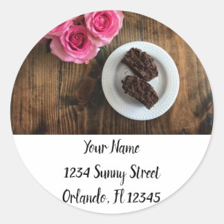 Rozen & chocoladetaart Adres Ronde Sticker