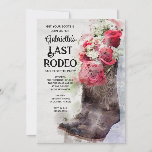 Rozen Cowboy Boots Last Rodeo Bachelorette Party Kaart (Voorkant)