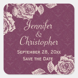Rozen Cream op Magenta Save the Date Vierkante Sticker