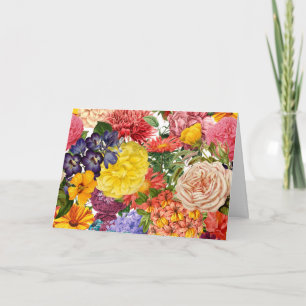 Rozen-, dahlia- en gemarigold bloempatroon kaart