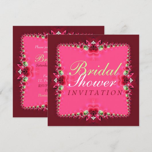 Rozen + de Hete Roze Bridal Uitnodiging van de Sch (Voorkant / Achterkant)