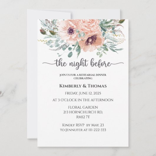 Rozen de nacht voor de repetitie van het diner kaart (Voorkant)