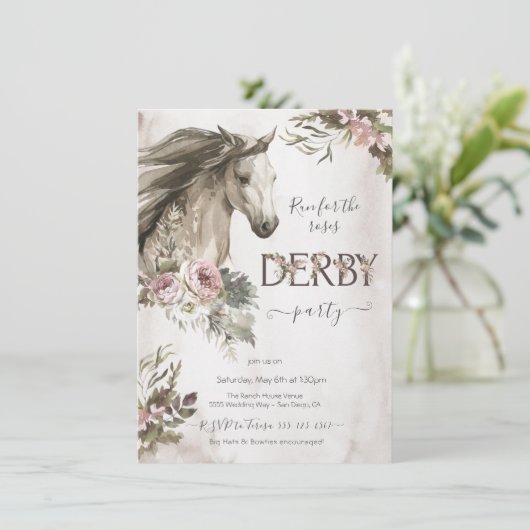 Rozen Derby Horse Racing Party Kaart (Staand voorkant)