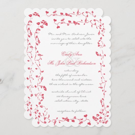 Rozen Diep Honeysuckle Wedding Invite Kaart (Voorkant / Achterkant)