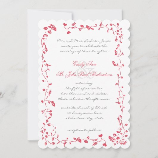 Rozen Diep Honeysuckle Wedding Invite Kaart (Voorkant)