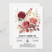 Rozen Digitale Bourgogne Bloemen Verjaardag Kaart (Voorkant / Achterkant)