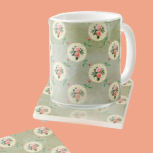  Rozen Doilies Vervaagd Smoky Green Damask Koffiemok