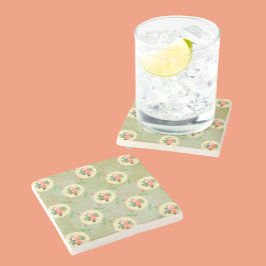  Rozen Doilies Vervaagd Smoky Green Damask Stenen Onderzetter