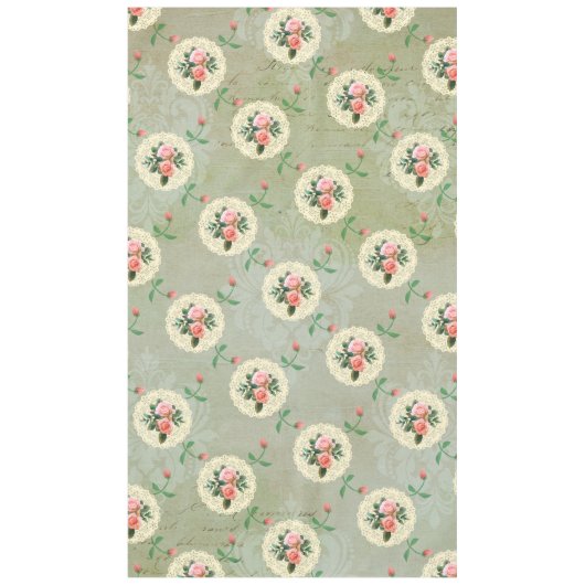  Rozen Doilies Vervaagd Smoky Green Damask Tafelkleed (Voorkant)