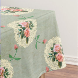 Rozen Doilies Vervaagd Smoky Green Damask Tafelkleed