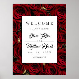 Rozen Donker Goud Burgundy Welkom Trouwbord Poster