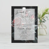 Rozen druppels champagneglas bruidsdouche kaart (Staand voorkant)