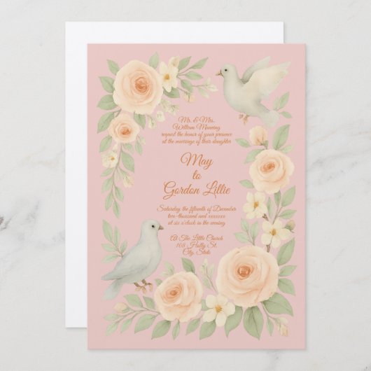 Rozen & duiven Waterverf stijl bruiloft Kaart (Voorkant / Achterkant)