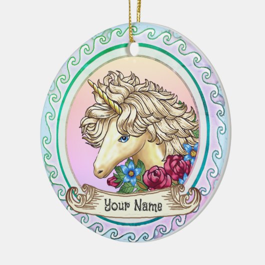 Rozen eenhoorn keramisch ornament (Links)