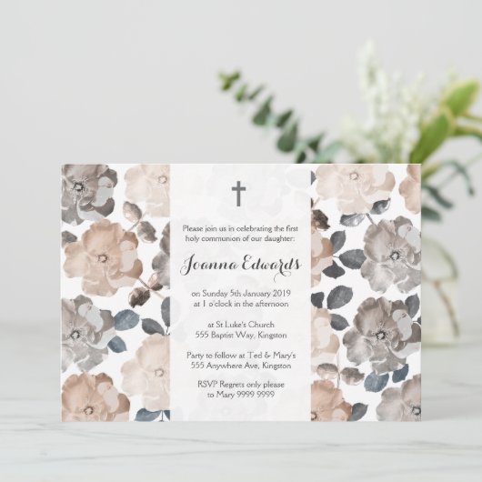  Rozen Eerste Communie Doop Kaart (Staand voorkant)