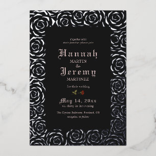  Rozen Elegant Black Silver Folie Uitnodiging