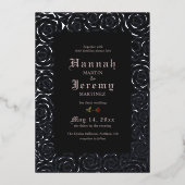  Rozen Elegant Black Silver Folie Uitnodiging (Voorkant)
