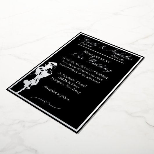 Rozen, Elegant Black Wedding, Silver Folie Uitnodiging (Gedraaid)