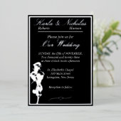 Rozen, Elegant Black Wedding, Silver Folie Uitnodiging (Staand Voorkant)