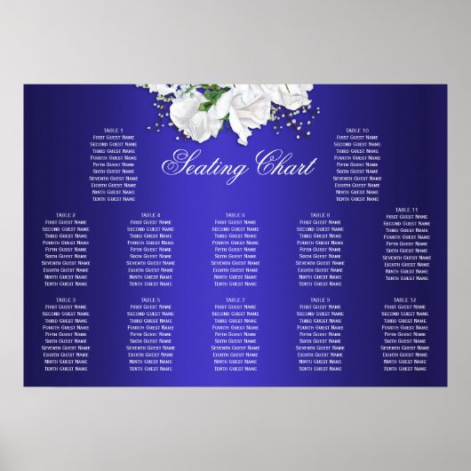  Rozen Elegant Blauw Bruiloft Zitkaarten Poster (Voorkant)