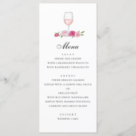 Rozen. Elegant roze bruiloft. Glas wijn Menu