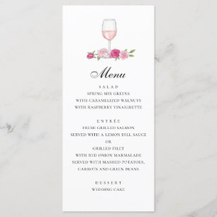 Rozen. Elegant roze bruiloft. Glas wijn Menu