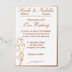 Rozen, Elegant Witte Bruiloft, Rose Goud Vol Folie Uitnodiging
