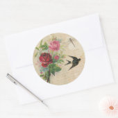  Rozen Elegante Bloemenvogel Dragonfly Chic Ronde Sticker (Envelop)