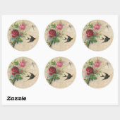  Rozen Elegante Bloemenvogel Dragonfly Chic Ronde Sticker (Vel)