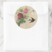  Rozen Elegante Bloemenvogel Dragonfly Chic Ronde Sticker (Tas)