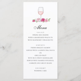 Rozen. Elegante roze bloem bruiloft. Glas wijn Menu