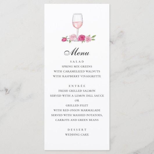 Rozen. Elegante roze bloem bruiloft. Glas wijn Menu (Voorkant)