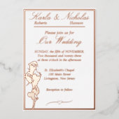 Rozen, elegante witte bruiloft, Roos Gold Full Folie Uitnodiging (Voorkant)