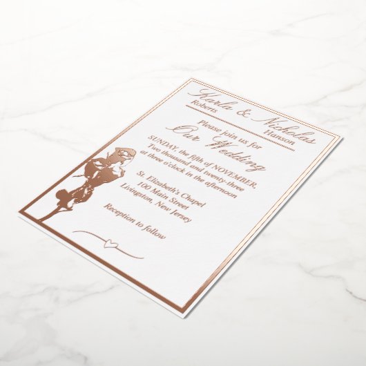 Rozen, elegante witte bruiloft, Roos Gold Full Folie Uitnodiging (Gedraaid)
