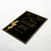 Rozen, elegante zwarte bruiloft, Gold Full Folie Uitnodiging (Gedraaid)